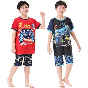 Boys' Short Set Cotton Graphic Gamer Shorts Tracksuits Outfit Set 4pcs Big Kids Short Sleeve Game Controller Clothes