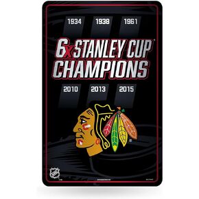 Rico Industries NHL Chicago Blackhawks Champ Large Metal Sign 11" x 17" Large Metal Home Décor Sign,Silver