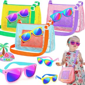 GIFTINBOX Beach Toys and Sand Toys, Kids Beach Toys with Sand Bucket, Mesh Bags, Kids Sunglasses, Sand Castle Toys for Beach, Sandbox Toys, Sand Toys for Toddlers Age 3-5, Beach Toys for Kids 3-10