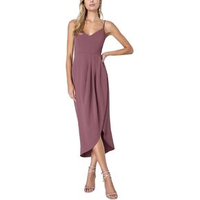 Bonkwa Women Formal Dresses V Neck Cocktail Spaghetti Strap Dresses Tulip Hem Wedding Guest Summer Midi Wrap Sexy Dress