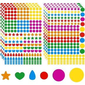 JANYUN 3016 pcs Dot Stickers Colored Coding Labels Multi-Shape Colorful Stickers Round Star Heart Stickers for Kids DIY Student Classrooms, Offices, 471-6984