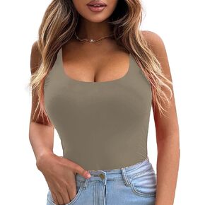 LIDLIT Crew Neck Short Sleeve Bodysuit For WomenBasic Casual Tops For Going Out Double Lined Basic T-shirt Tops