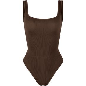ODODOS 2 Pack Seamless Bodysuit for Women Ribbed Tank Top Sexy Sleeveless Bodysuits