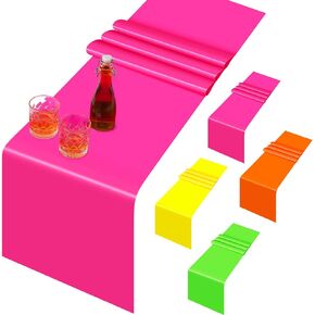 8 Pcs Neon Glow Party Disposable Table Runners 47 x 16 Inch Plastic Table Runner Colorful Table Runner for Neon Party Birthday Decorations Supply