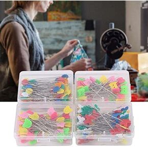 FTVOGUE 300PCS Head Pins Flower Bear Flat Button Hand Sewing Needles DIY Craft Tools with Box (Type 2)