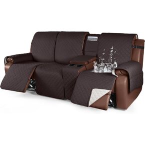 KinCam 100% Waterproof Recliner Loveseat Cover with Console, Non-Slip Reclining Couch Covers for 2 Seat, Recliner Sofa Cover Furniture Protector with Elastic Straps for Kids, Pets, Grey