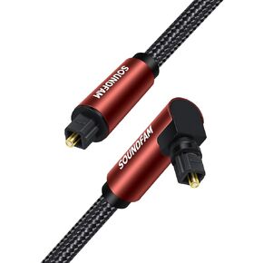 90 Degree Optical Audio Cable, Digital Audio Optical Cable Right Angle Toslink Cable for Sound Bar, TV, PS4, Xbox, Samsung, Vizio, 3.3ft/1M-Wine Red