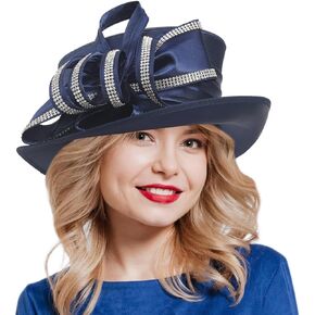 Kentucky Derby Hats for Women Church Party Dress Wedding Hat with Rhinestone