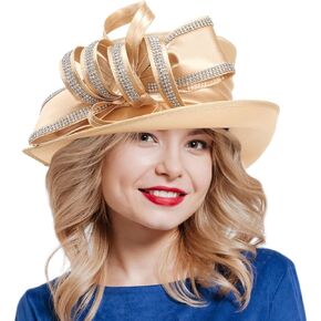 Kentucky Derby Hats for Women Church Party Dress Wedding Hat with Rhinestone