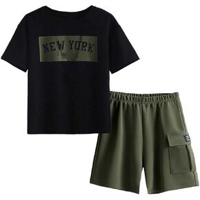 Verdusa Boy's 2 Piece Outfits Short Sleeve Tee Shirt and Track Shorts Set