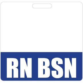 RN BSN Badge Buddy (Blue) - Horizontal Heavy Duty Badge Tags for Registered Nurses with a BSN - Double Sided Badge Identification Card