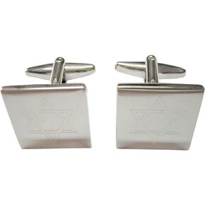 Silver Toned Etched Religious Star of David Cufflinks