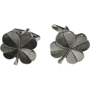 Silver Toned Textured Lucky Four Leaf Clover Cufflinks
