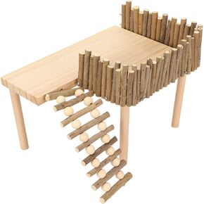 Tnfeeon Hamster Platform with Climbing Ladder, Guinea Pig Toys Chinchilla Perch Cage Accessories Toy Wooden Play Gym Stand for Hamsters Squirrel Guinea Pig