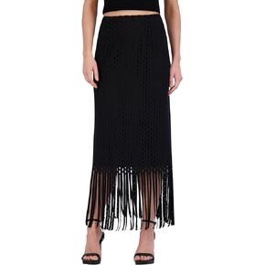 BCBGMAXAZRIA Women's Crochet Fringe Maxi Skirt