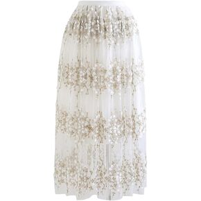 CHICWISH Women's 3D Vine Embroidered Mesh Tulle Skirt