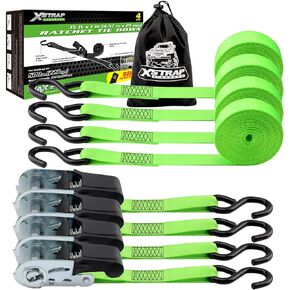XSTRAP STANDARD Ratchet Tie Down Straps 4 Pk 15Ft- 500 Lbs Load Cap- 1500 Lb Break Strength-Cargo Straps for Moving Appliances, Lawn Equipment, Motorcycle