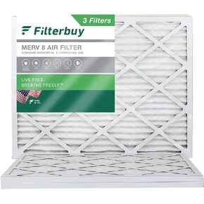 Filterbuy 20x25x1 Air Filter MERV 8 Dust Defense (3-Pack), Pleated HVAC AC Furnace Air Filters Replacement (Actual Size: 19.50 x 24.50 x 0.75 Inches)
