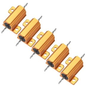 5Pcs RX24 25W 1RJ/1Ohm Aluminum Case Load Resistor with 5% Tolerance Aluminium Housing Chassis Mount Wirewound Power Resistors Glod
