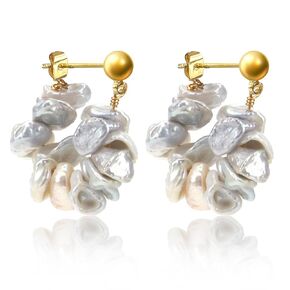 ELEXIS Long Baroque Pearl Earrings For Women Dangle Gold Dainty Statement Tassel Real Pearl Drop Jewelry For Wedding Bridesmaid Hanging (stud 1)