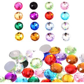 150Pcs 25MM Flat Back Round Acrylic Rhinestones, Round Acrylic Big Flatback Gems, Colorful Plastic Glitter Gems, Cosplay Gems Jewels for Costume Jewelry Making Invitation Wedding Craft Decoration