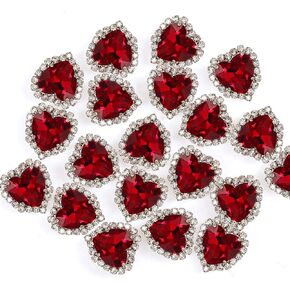 Heart Rhinestones 20pcs Sew on Rhinestones Buttons Embellishments with Diamond,14mm Heart Rhinestones Flatback,White