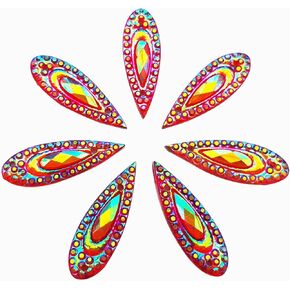 100 AB Clear Faceted Drop Shape Sew on Rhinestones Crystal Gems Flatback Sewing Stones Dress Accessory 2 Holes (AB)