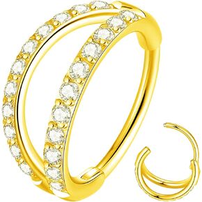 ORANGELOVE Double Open Stack CZ Nose Ring Hoop 316L Surgical Steel Helix Rook Conch Cartilage Daith Tragus Earrings Hinged Segment Nostril Piercing Septum Clicker 20G 18G 16G Lip Ring