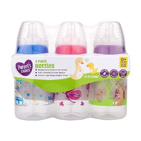 Parents Choice 3 Pack of 5 Ounce Baby Bottles Slow Flow Nipple