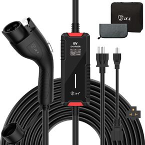 JX-E Level 1&2 EV Charger, Portable Level 2 Electric Vehicle Charger with 25FT Cable Home EV Charging Sation for All SAE J1772 EVs, NEMA 6-20 & NEMA 5-15 Plug, 16Amp, 110V-240V