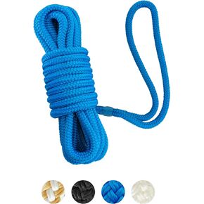 BLUEWING Double Braided Nylon Dock Lines with 12" Loop 25ft Boat Rope 3/8" 10mm Marine Docking Lines Boat Mooring Line White