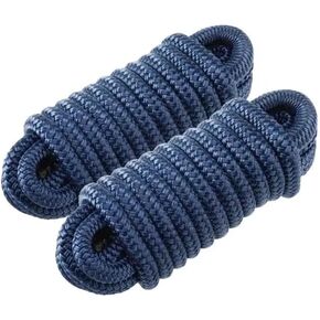 2 Pcs 3/8" x 15' Boat Dock Lines Marine Rope Mooring Rope Double Braid Nylon Rope Dock Rope Boat Ties to Dock for Boat Accessories Boat Ropes for Docking with Loop