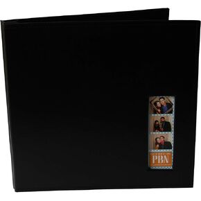 Photo Booth Nook Scrapbook Album - (1 count) Large Scrapbooking Journal with Leather Cover - 40 Pages, 2x6" Cover Picture Slot - Ideal for Wedding, Graduation, Family Photos - 12x12", Black