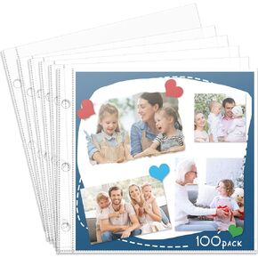 Heavyweight 12x12 Page Protectors, 100 Pack, Scrapbook Refill Pages Protective Sleeves, Fit 12x12 Scrapbook Binder and Photo Album