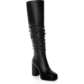 Knee High Boots for Women Long Slouchy Boots Women's Tall Boots Square Toe Boots High Block Heel Boots for Women Side Zipper