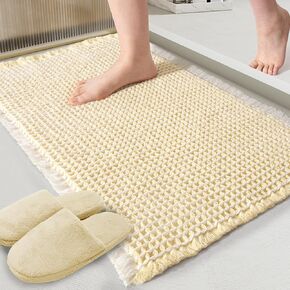 ZALL Beige Waffle Bath Mat,Super Absorbent Non Slip Bathroom Rug,Cream 18x30inch,Machine Washable Ultra Soft Floor Mats
