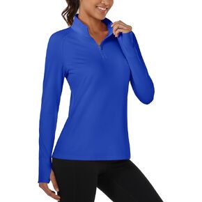 MAGCOMSEN Women's Running Shirts Quarter Zip Fleece Pullover Long Sleeve Thumb Hole Tee Athletic Workout Tops