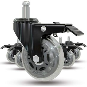 عجلات كرسي مكتب Casoter 3 بوصات مع استبدال الفرامل 5 قطع، مجموعة عجلات دوارة شفافة بقفل مزدوج من الفولاذ المقاوم للصدأ تتحرك بأمان لجميع الأرضيات مع جذع مناسب عالمي 11 مم سعة تحميل 440 رطل in Kuwait