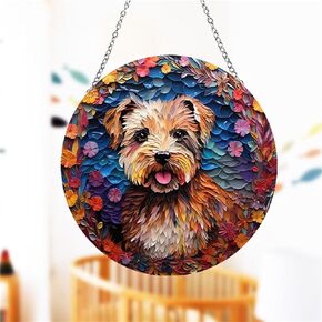 3D Animal Puppy Acrylic Window Hanging Decor Dog Stained Glass Wall Art Mural for Bedroom Office Garden Stained Panel Hanging Decorative 11.8 Inches Indoor Window Decor