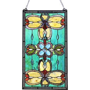 Chloe Lighting Jenice Tiffany-Style Victorian 26" Height Stained Glass Window Panel, Multi-Color