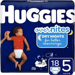 HUGGIES OverNites Diapers, Size 5 (27+ lb.), 18 ct, Overnight Diapers, Jumbo Pack (Packaging May Vary)