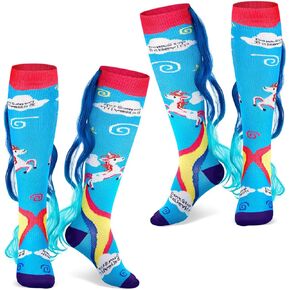 Tarpop 2 Pairs Unicorn Socks with Colorful Tail Funny Novelty Knee High Socks Cartoon Animal Patterns Wacky Socks for Woman Adults Spirit Week