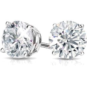 The Diamond Deal .05-1.00 Carat Natural Round Solitaire Diamond Stud Earrings Women infants 14k Yellow or White or Rose/Pink Gold 4-Prong Basket Setting Stud Earrings With Push Backs (SI1-SI2 Clarity)