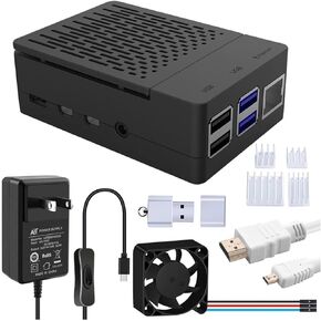 GeeekPi Case with PWM Fan for Raspberry Pi 4, 18W 5V 3.6A USB-C Power Supply for Raspberry Pi 4, Heatsinks, USB Card Reader, Micro HDMI Cable, Micro HDMI to HDMI Adapter for Raspberry Pi 4 8GB/4GB/2GB