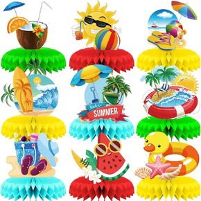 Summer Honeycomb Centerpieces, Summer Themed Beach Party Table Decorations, Hawaii Beach Centerpiece for Pool Party Decoration, 9 Pieces
