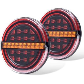 MICTUNING 5.3 inches Round Red/Amber LED IP67 Waterproof 12V Submersible Trailer Tail Lights Kit with Brake Light/DRL/Flow Turn Signal Lamp for Under 80 Inches for Trailer Truck RV Car Boat 2pcs
