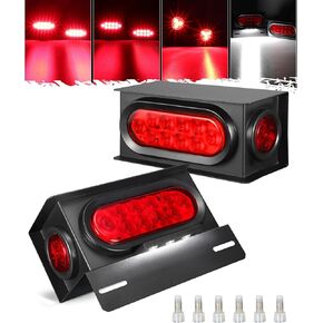 PARTSam LED Steel Trailer Light Box Housing Kit w/ 6 Inch Oval Red Trailer Tail Lights 10LED 2" Round Red Side Marker Lights 4LED, License Plate Light 3LED Bracket Grommets Wire Pigtails DOT Compliant