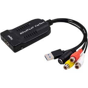 HDMI, AV, RCA, S-Video Video to USB 1080P Audio Video Capture Card Device, USB 2.0 Transfer Record Grabber,1080P HD 60fps Live Streaming Device for Gaming, Streaming,VCR, VHS, Camcorder, Video8,DVD