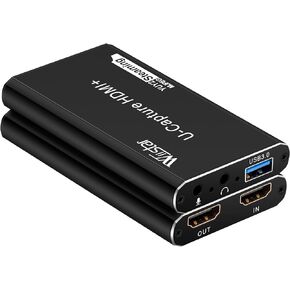 USB Audio Video Capture Card 1080P60fps HDMI to USB3.0 Video Capture Device YUY2 with Microphone 4K30Hz HDMI Loopout for Game Recording Live Streaming PS4 Compatible with Windows Mac OS System