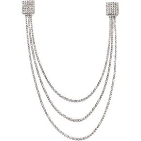 Rhinestone Geometric Tassel Lapel Brooch Pin Long Chain Multi-Layered Full Of Crystal Square Pins Clip Dress Sweater Collar Jackets Suit Brooches Pins Fashion Jewelry Gifts for Women Girls Accessories